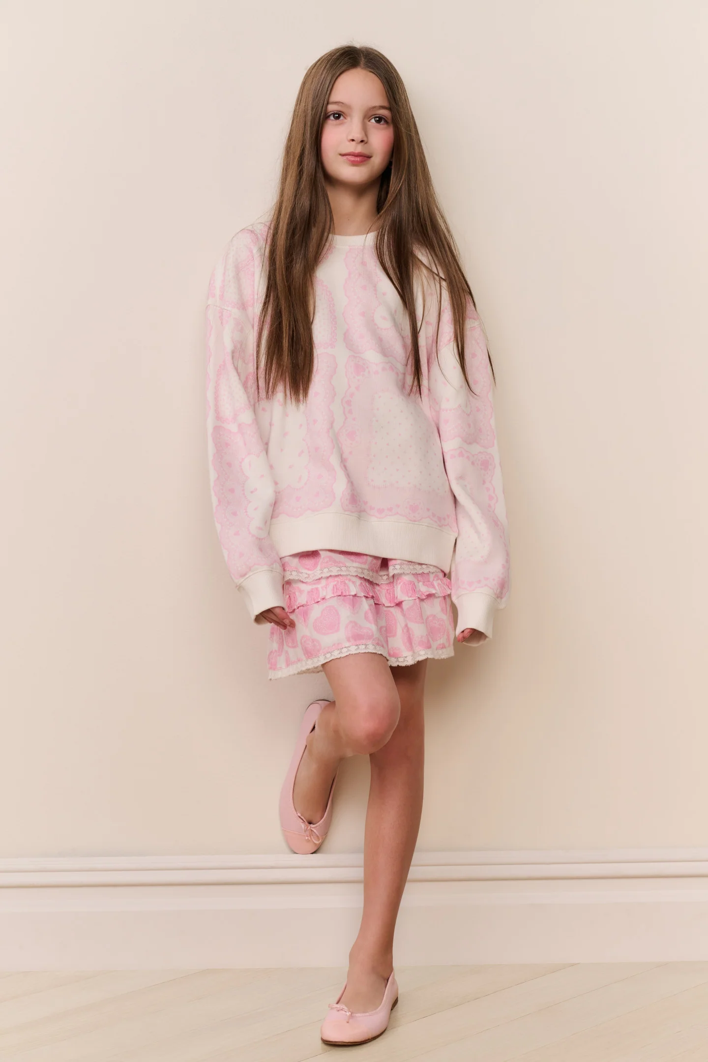 Tween Leila Heart Print Pullover