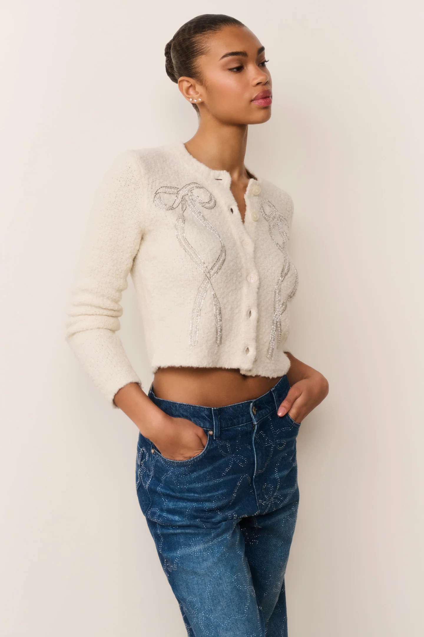 Leocadia Wool-Blend Embellished Cardigan - Image 3