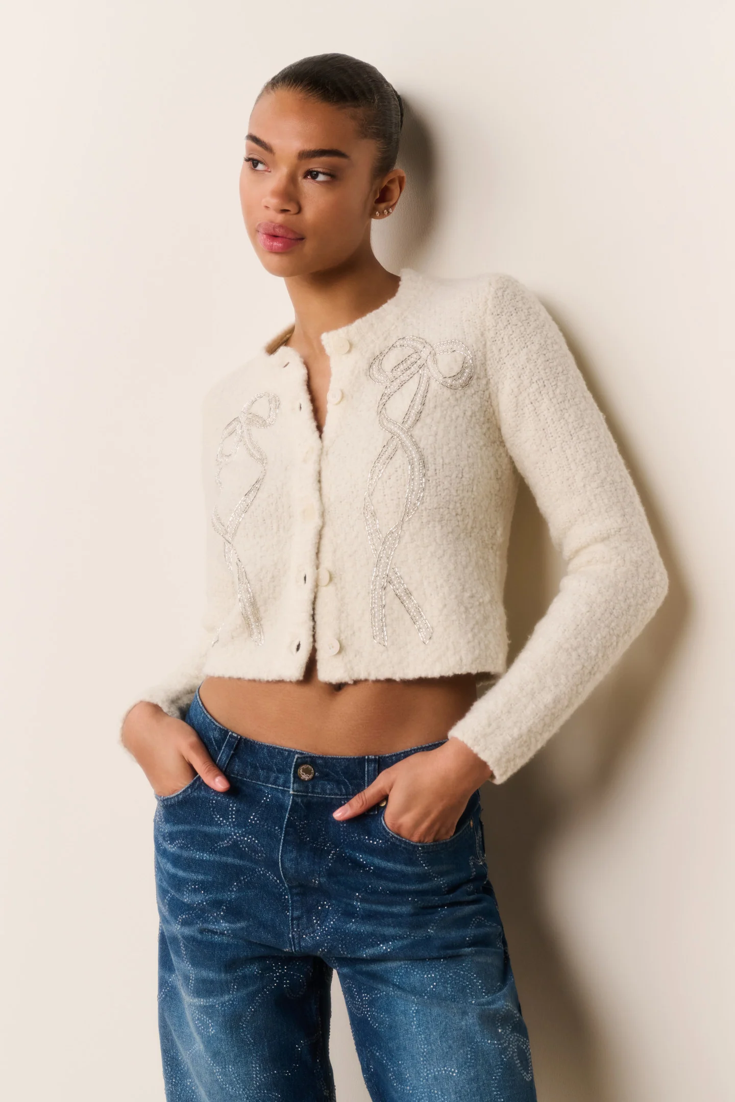 Leocadia Wool-Blend Embellished Cardigan - Image 4