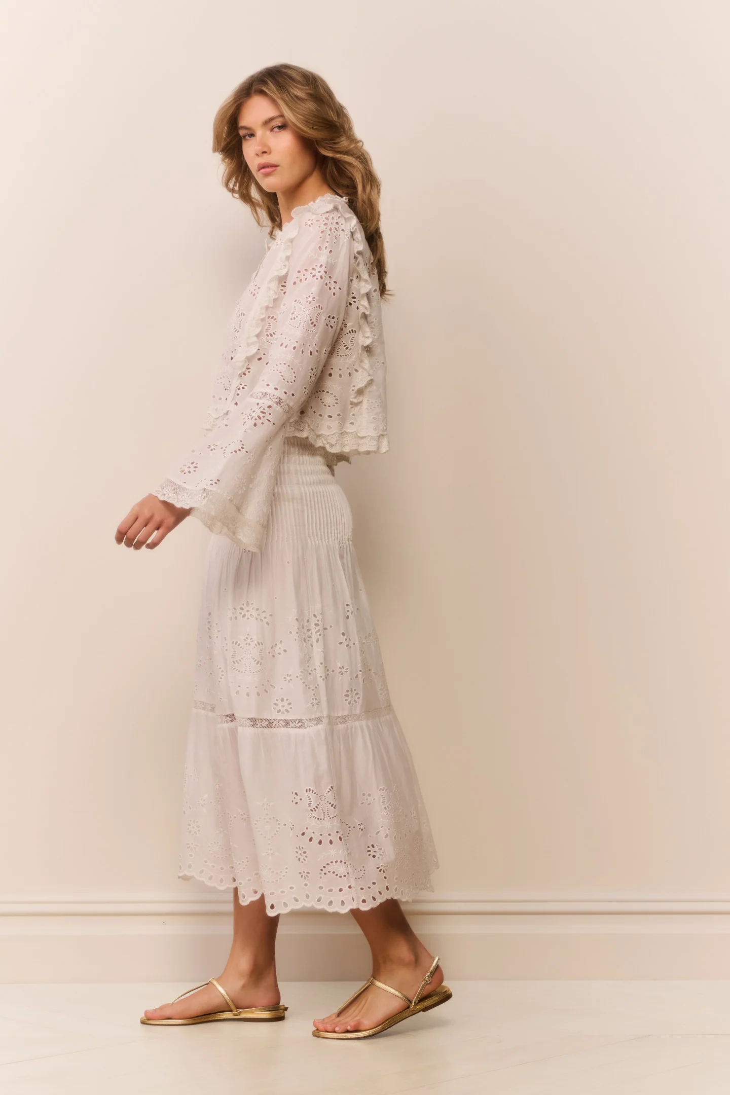 Mallow Cotton Bandana Eyelet Midi Skirt - Image 3