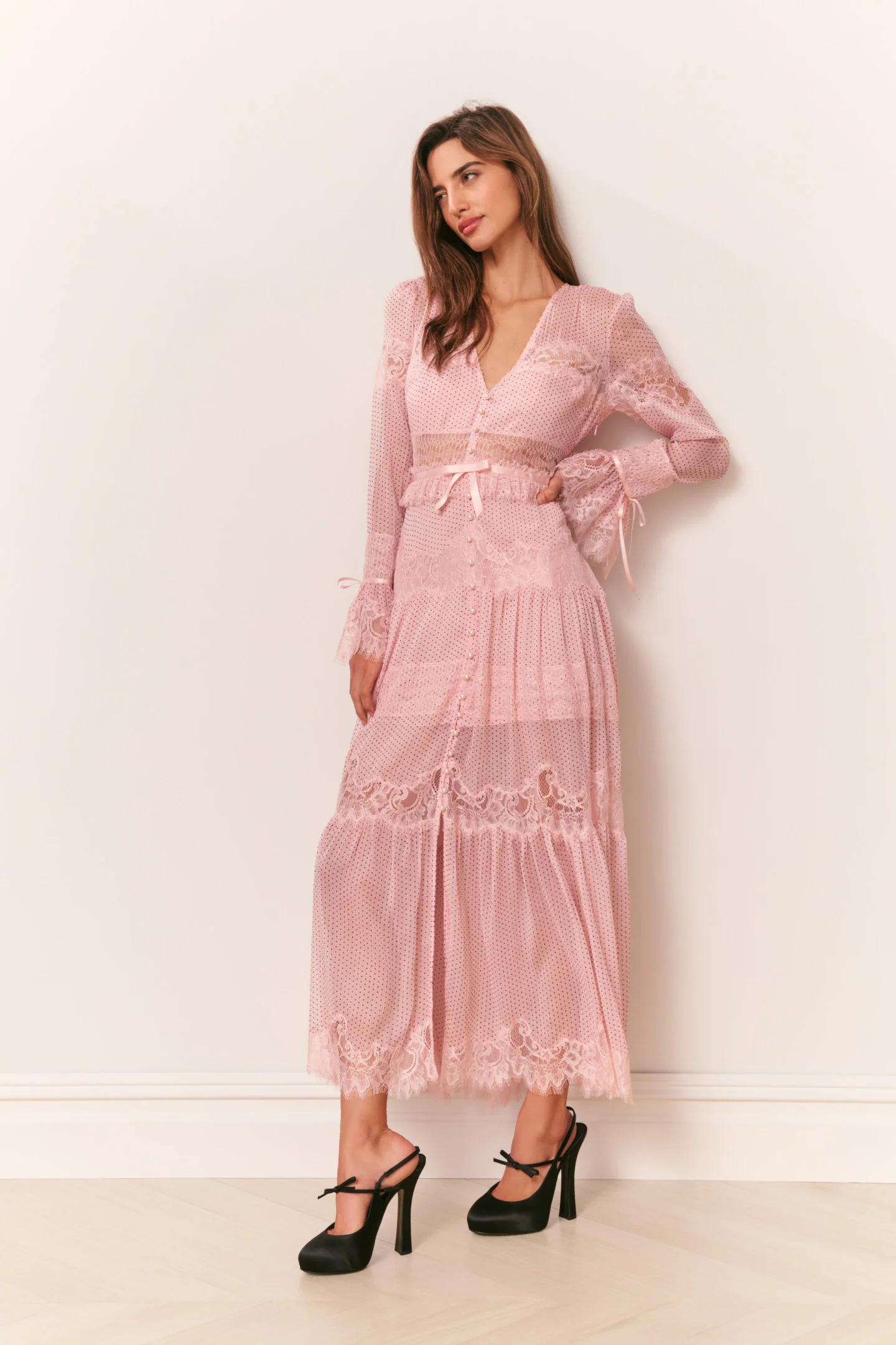 Marinetta Polka Dot Lace-Trim Maxi Dress - Image 2