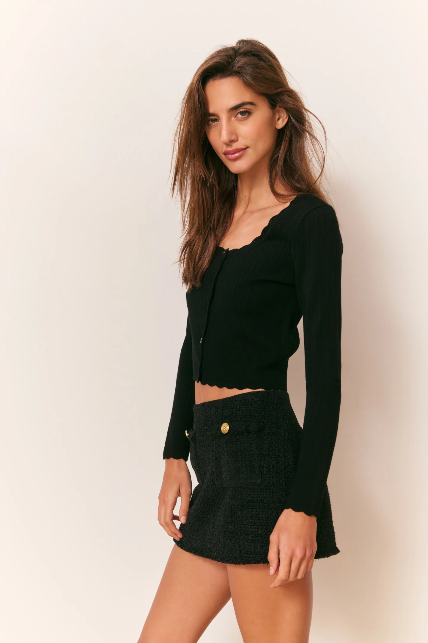 Martti Stretch Pointelle Cardigan - BLACK - Image 3