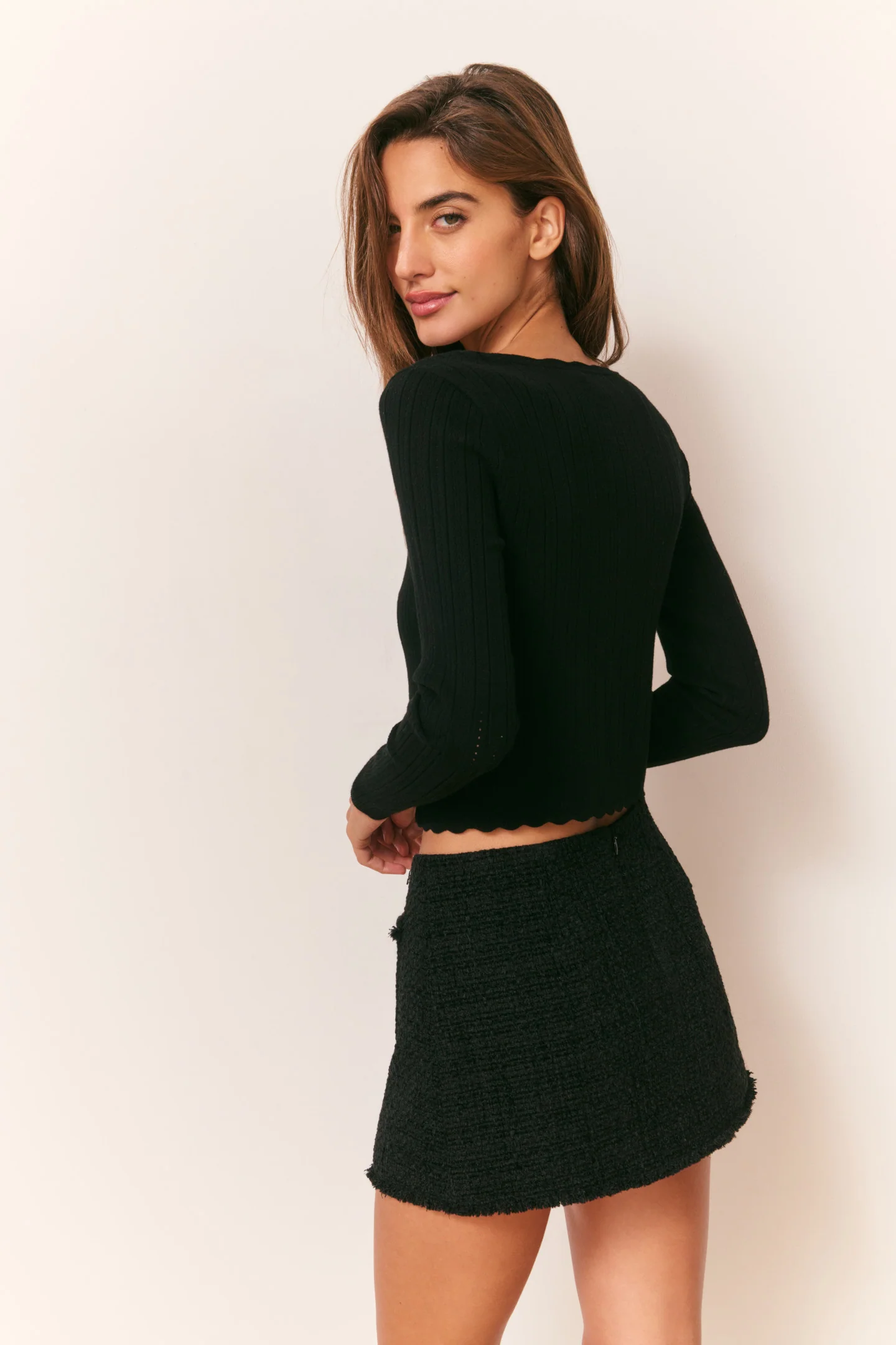 Martti Stretch Pointelle Cardigan - BLACK - Image 4