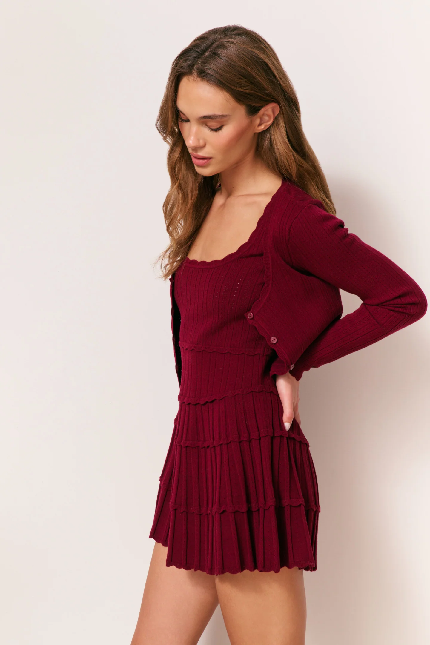 Martti Stretch Pointelle Cardigan - SPICED BERRY - Image 2