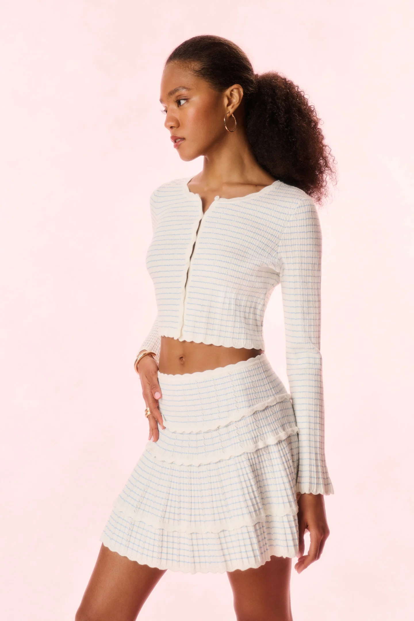 Media Striped Stretch Knit Cardigan - Image 3