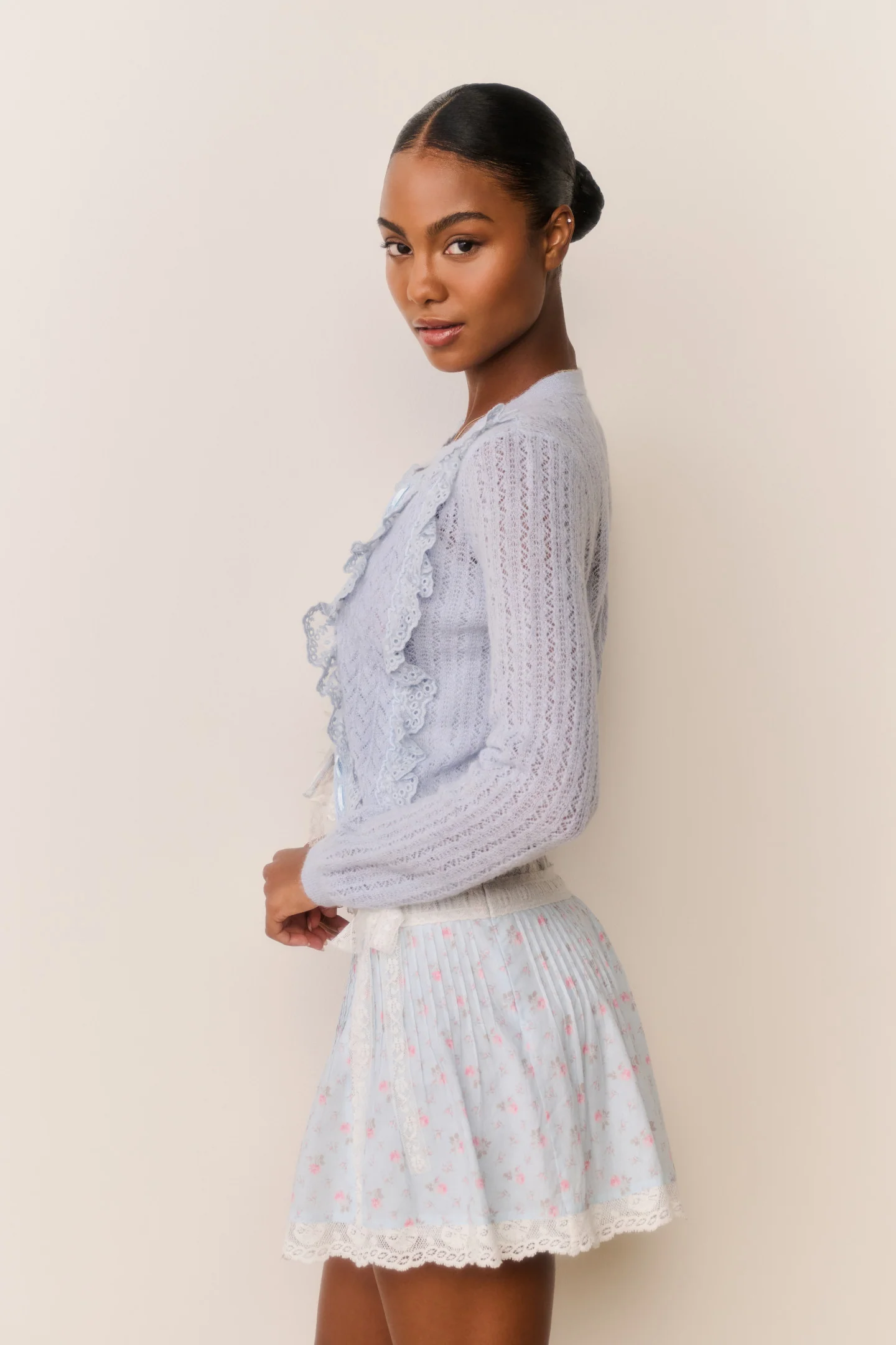 Melisse Eyelet Ruffle Cardigan - WISTFUL BLUE - Image 3