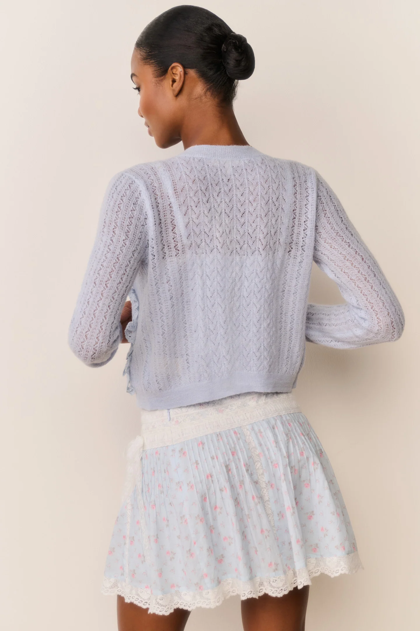 Melisse Eyelet Ruffle Cardigan - WISTFUL BLUE - Image 4