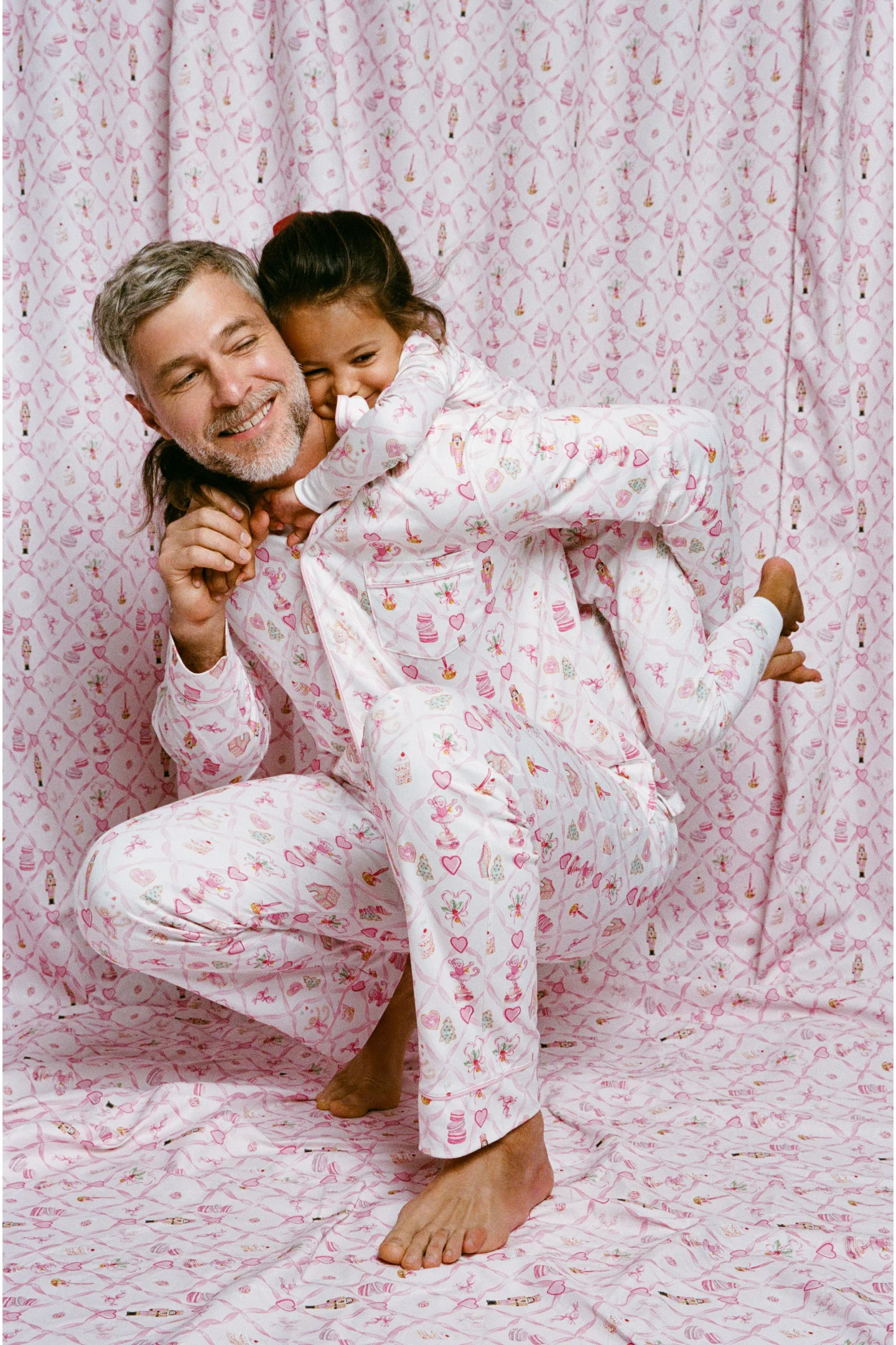 LoveShackFancy x Roller Rabbit Mens Sugarplum Lattice Long Sleeve Polo Pajamas - Image 2