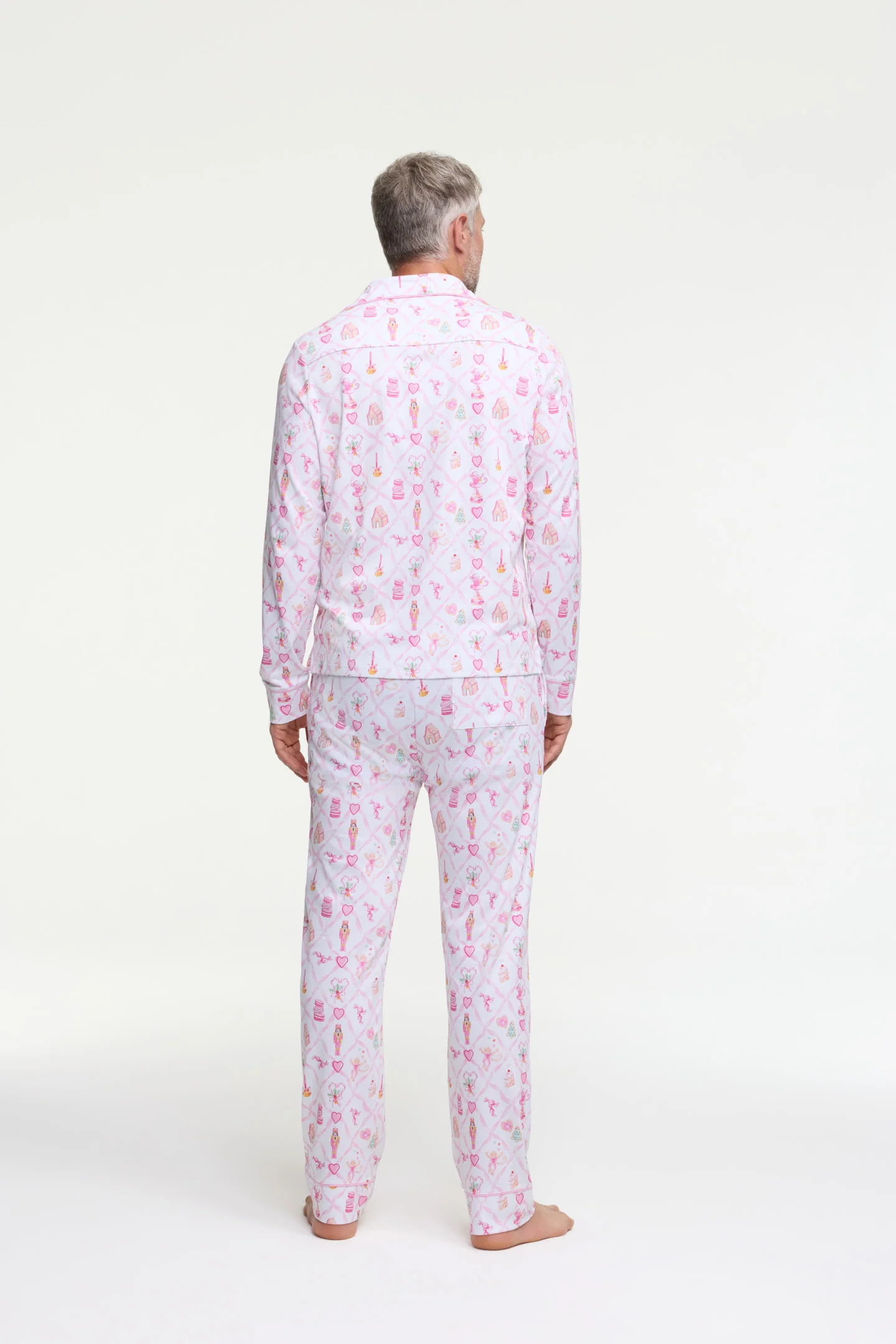 LoveShackFancy x Roller Rabbit Mens Sugarplum Lattice Long Sleeve Polo Pajamas - Image 5