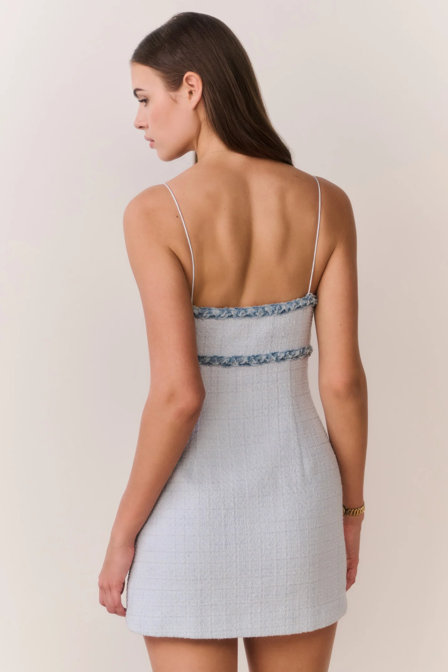 Novara Denim-Trimmed Tweed Mini Dress - Image 3