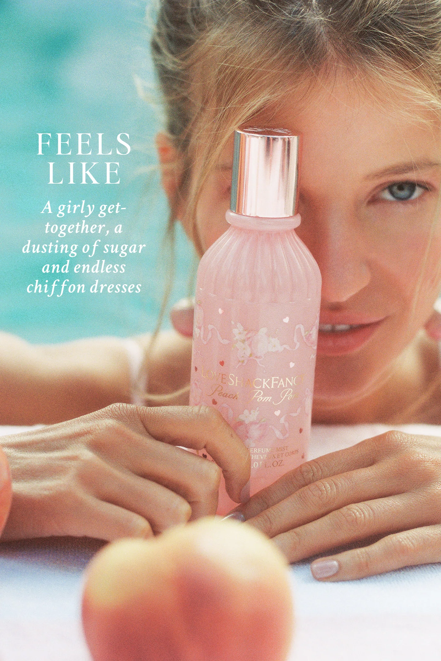 Mini Peach Pom Pom Hair & Body Perfume Mist with Candied Peach and Crystallized Sugar - Image 4