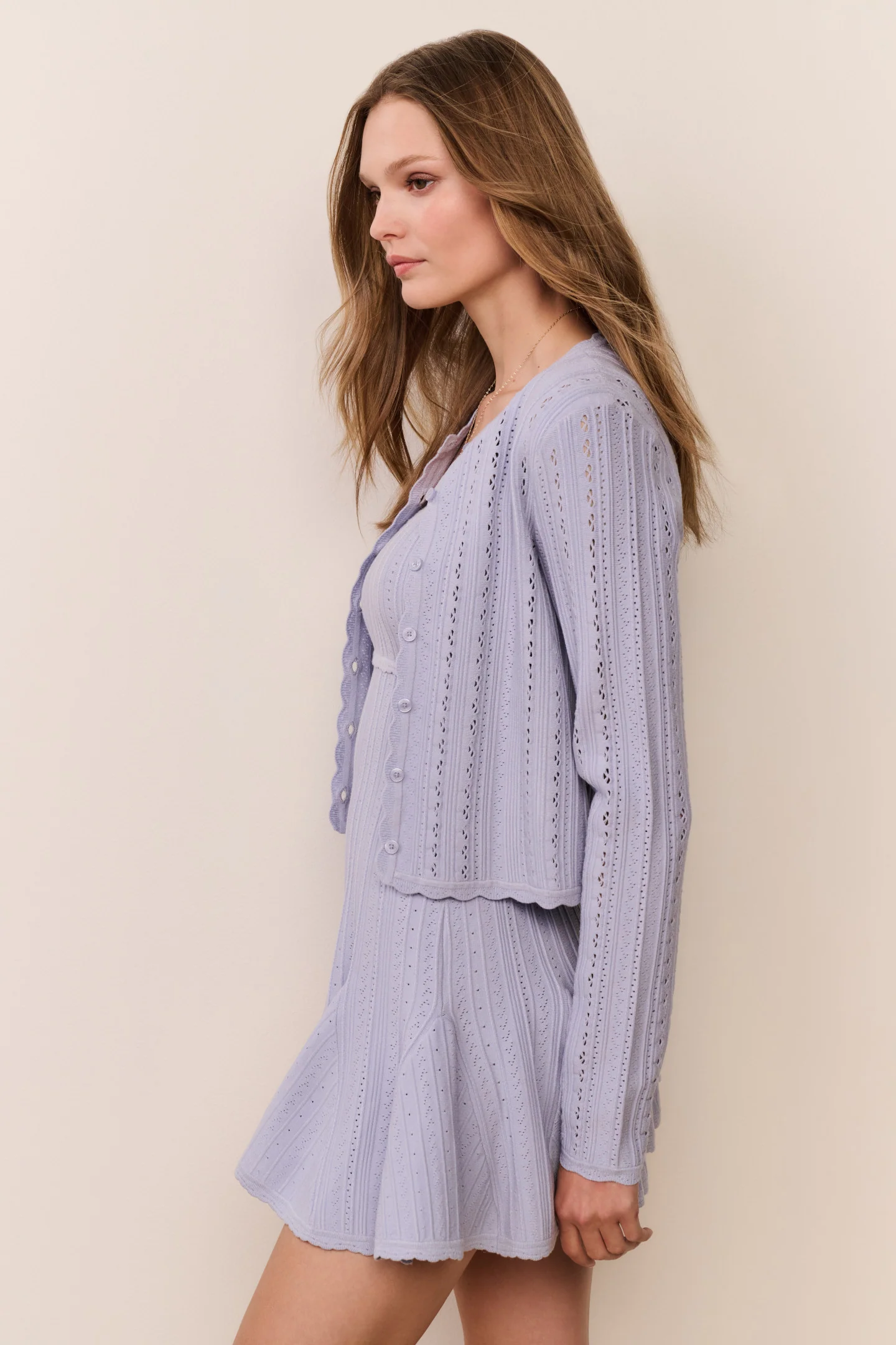 Peridot Stretch Pointelle Cardigan - Image 5