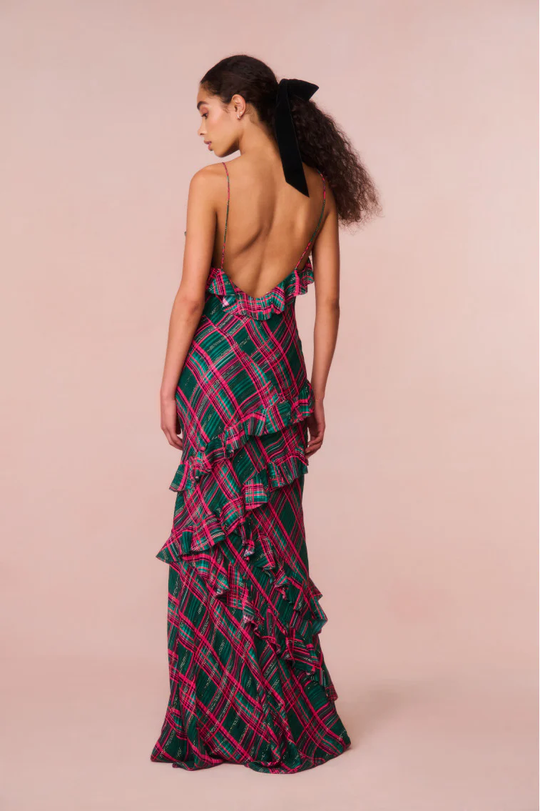 Rialto Silk Tartan Dress - EVERGREEN - Image 5