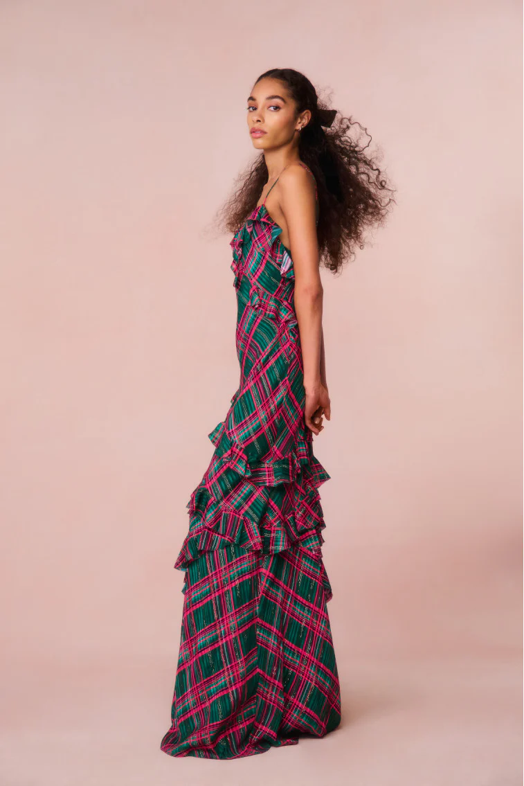 Rialto Silk Tartan Dress - EVERGREEN - Image 6