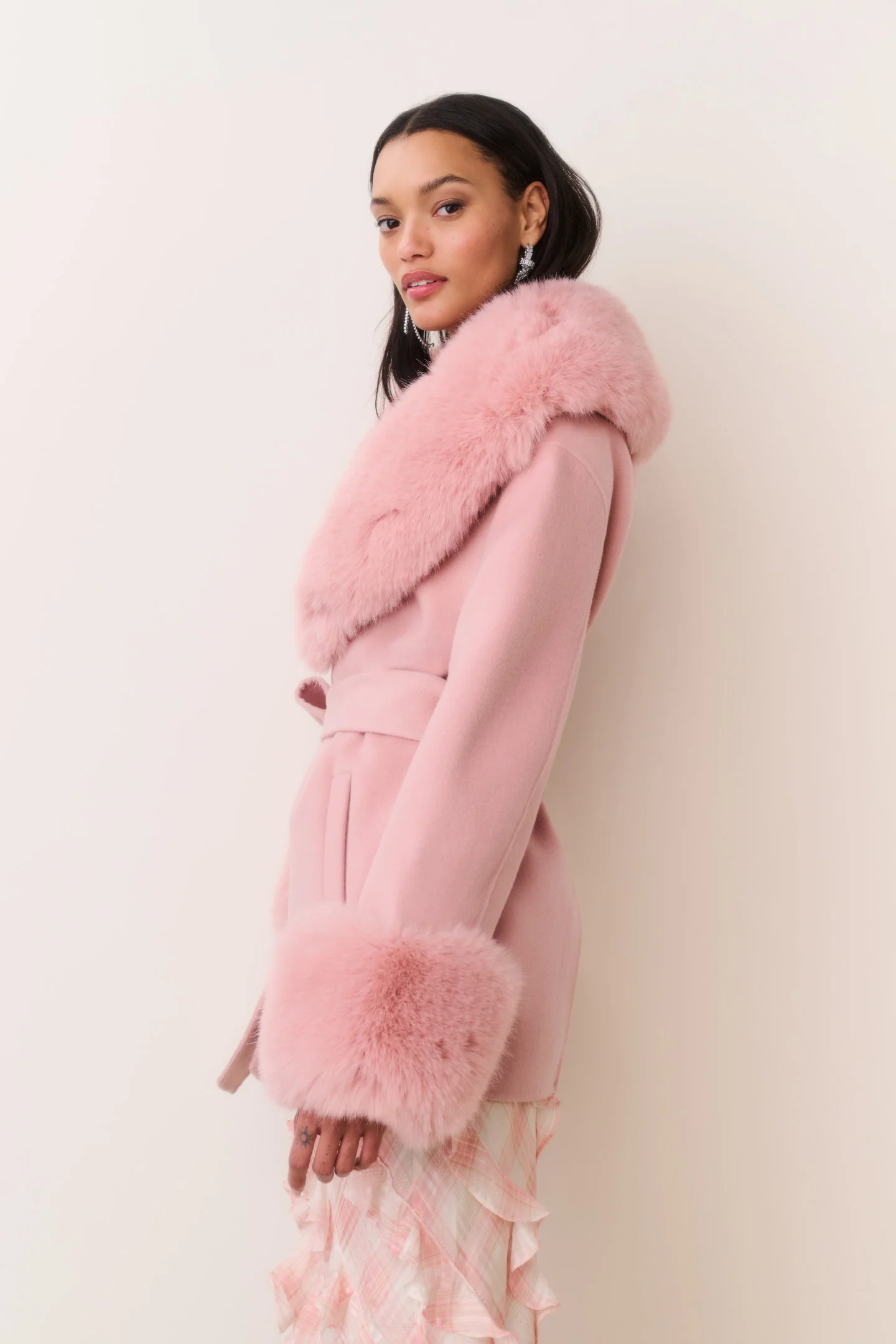 Rosen Faux Fur Wool Wrap Coat - Image 3