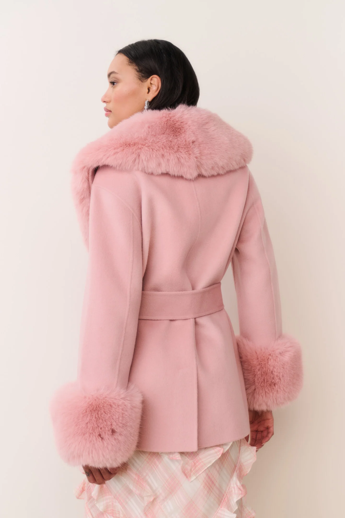 Rosen Faux Fur Wool Wrap Coat - Image 4