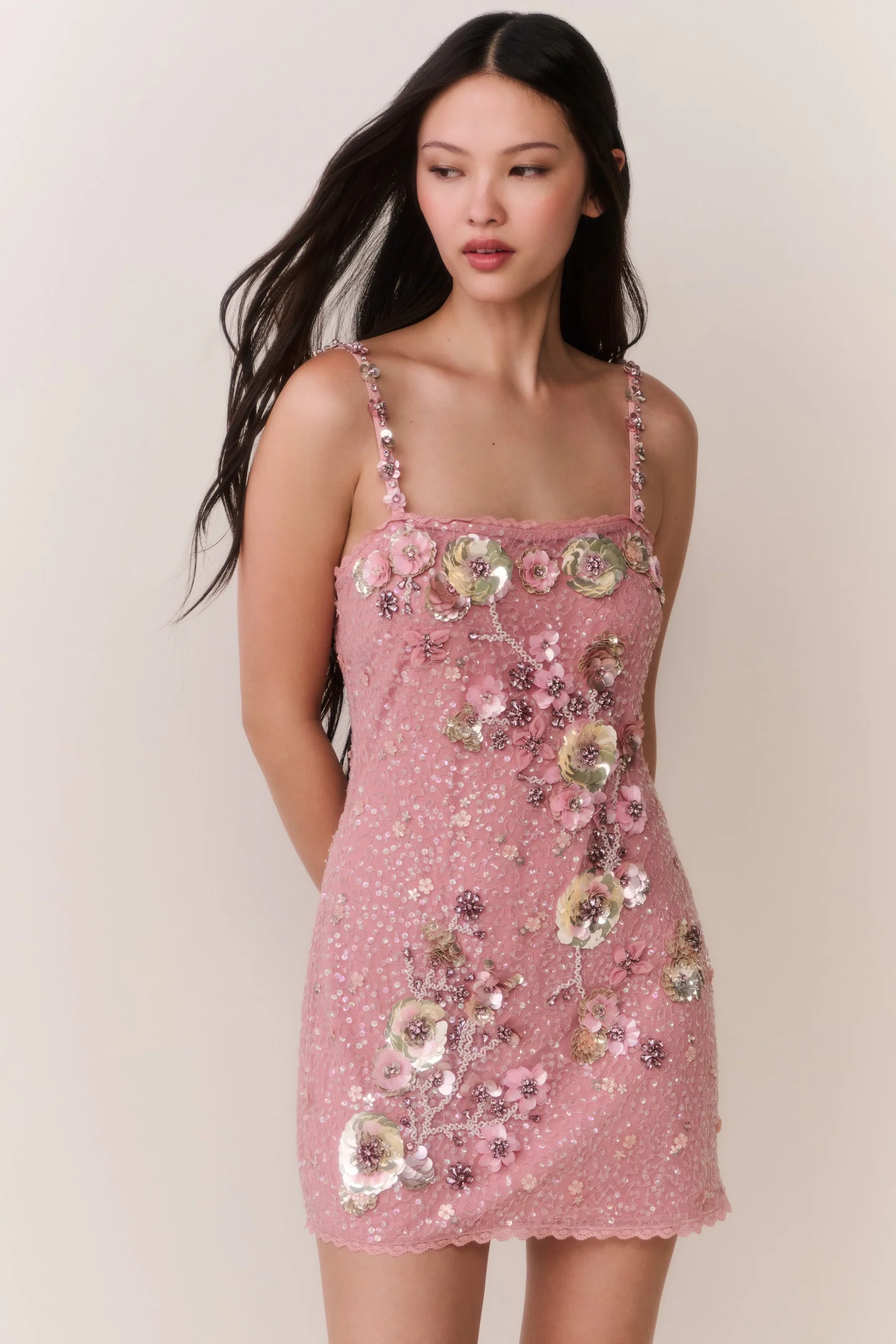 Rosmara Sequin Floral Mini Dress