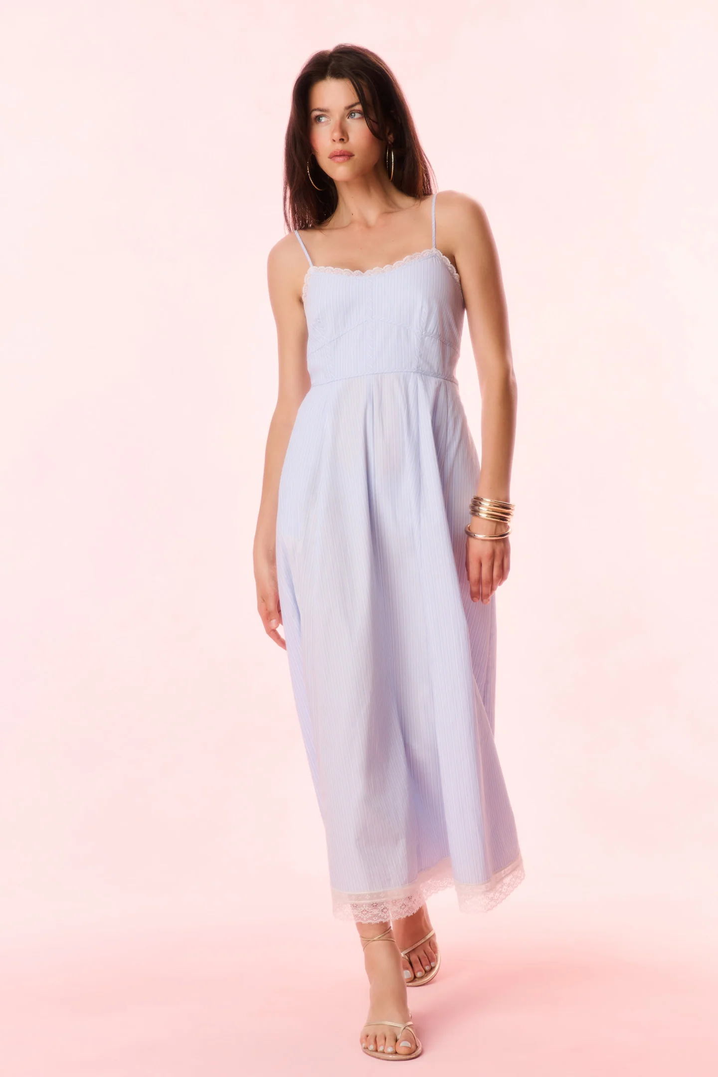 Sandara Cotton Pinstripe Midi Dress - Image 3