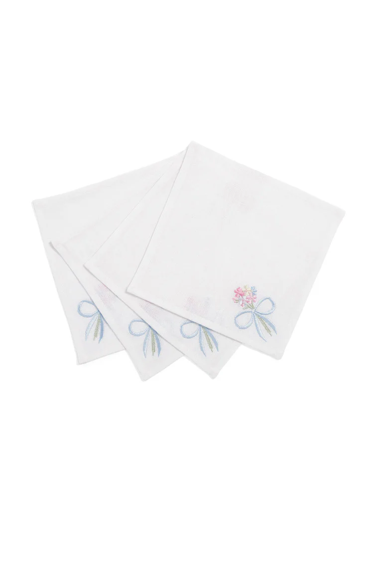 Bow Cocktail Napkins Set Of 4- SUMMER BLUES