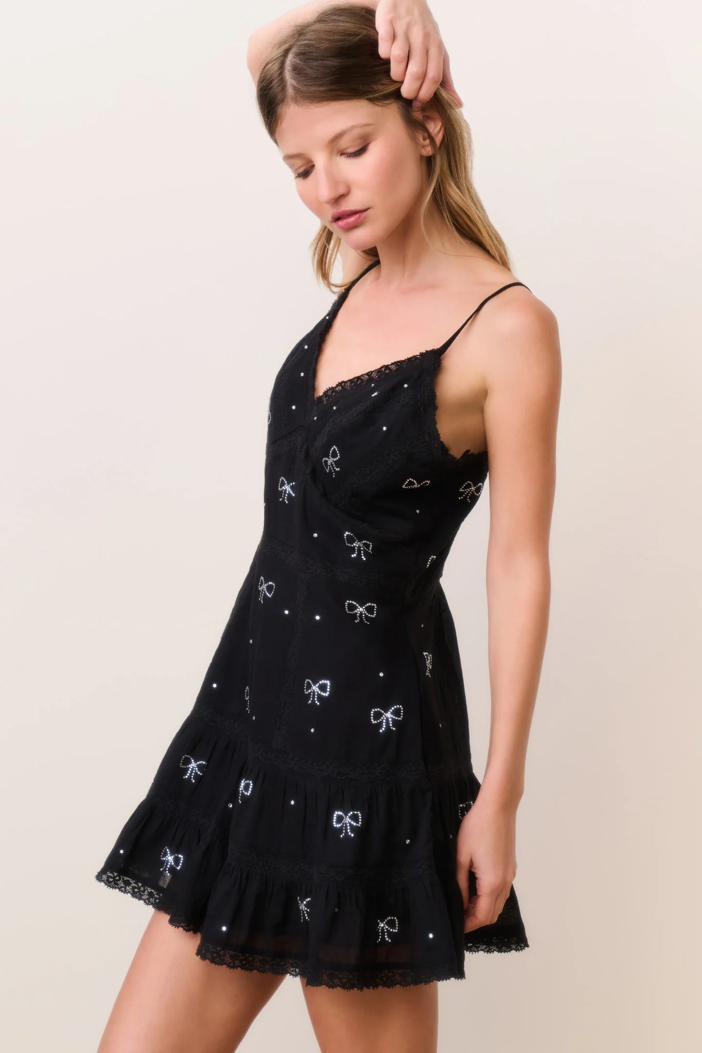 Solbina Crystal Bow Cotton Mini Dress - Image 3