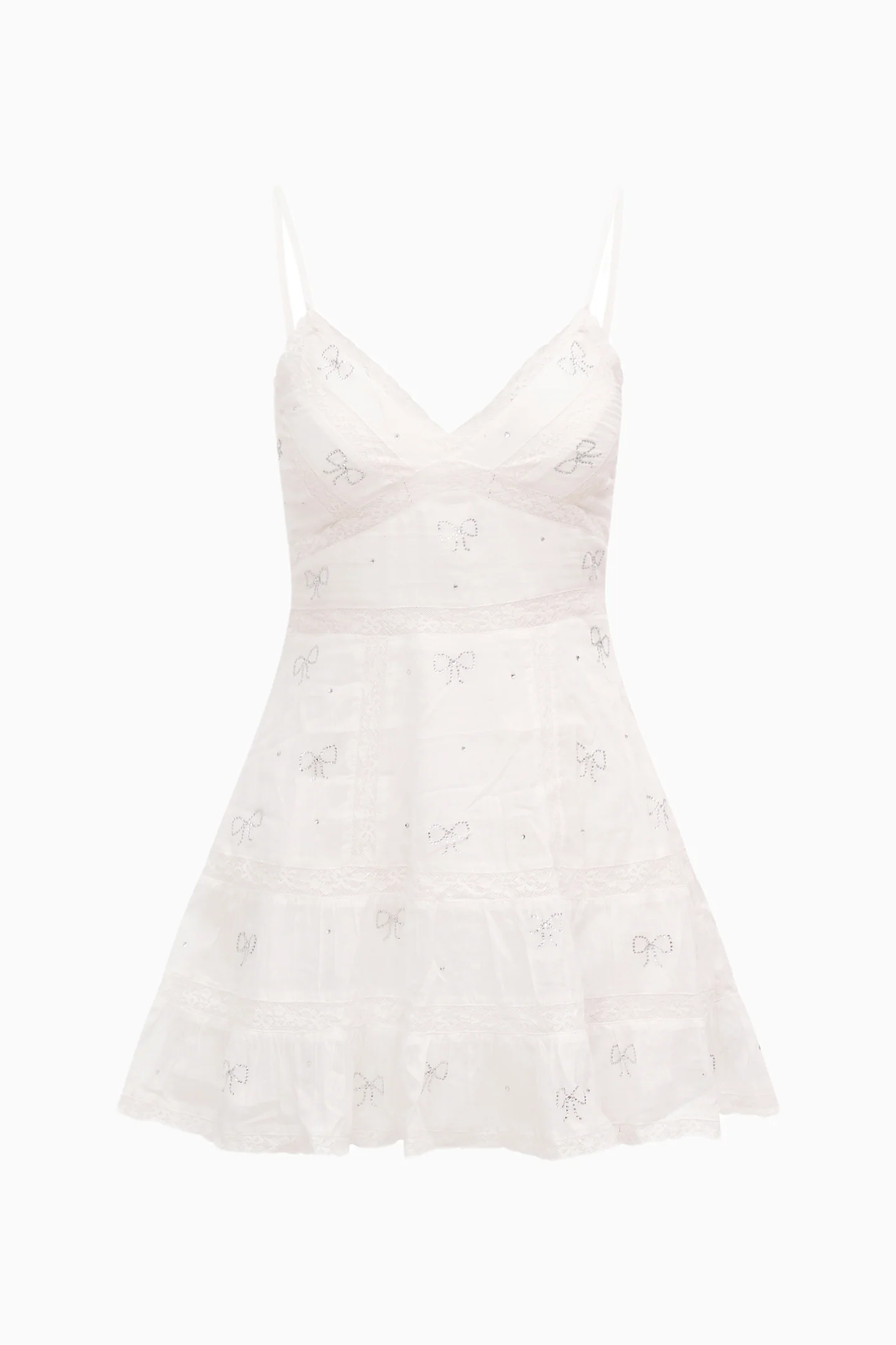 Solbina Crystal Bow Cotton Mini Dress - WHITE - Image 7