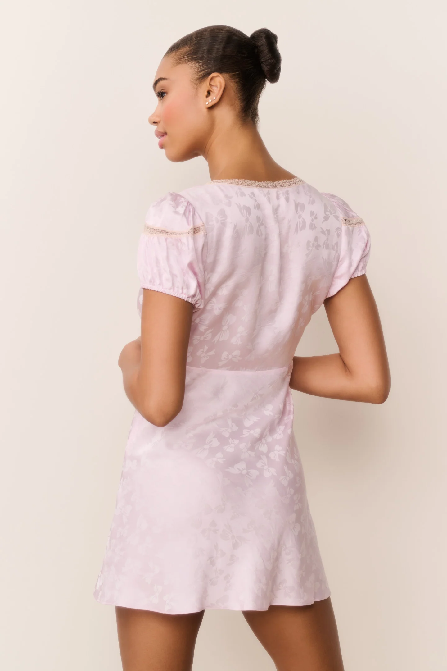 Sylara Silk-Blend Bow Jacquard Mini Dress - Image 4