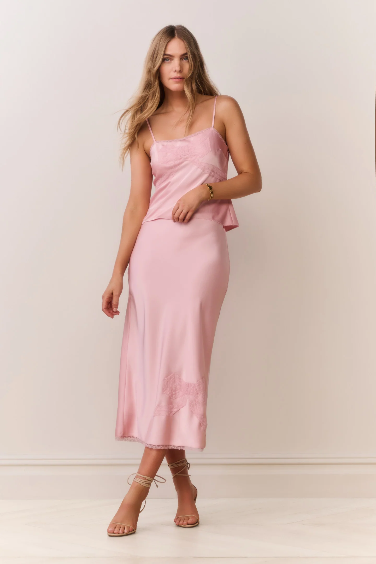 Vallis Lace Bow Satin Maxi Skirt