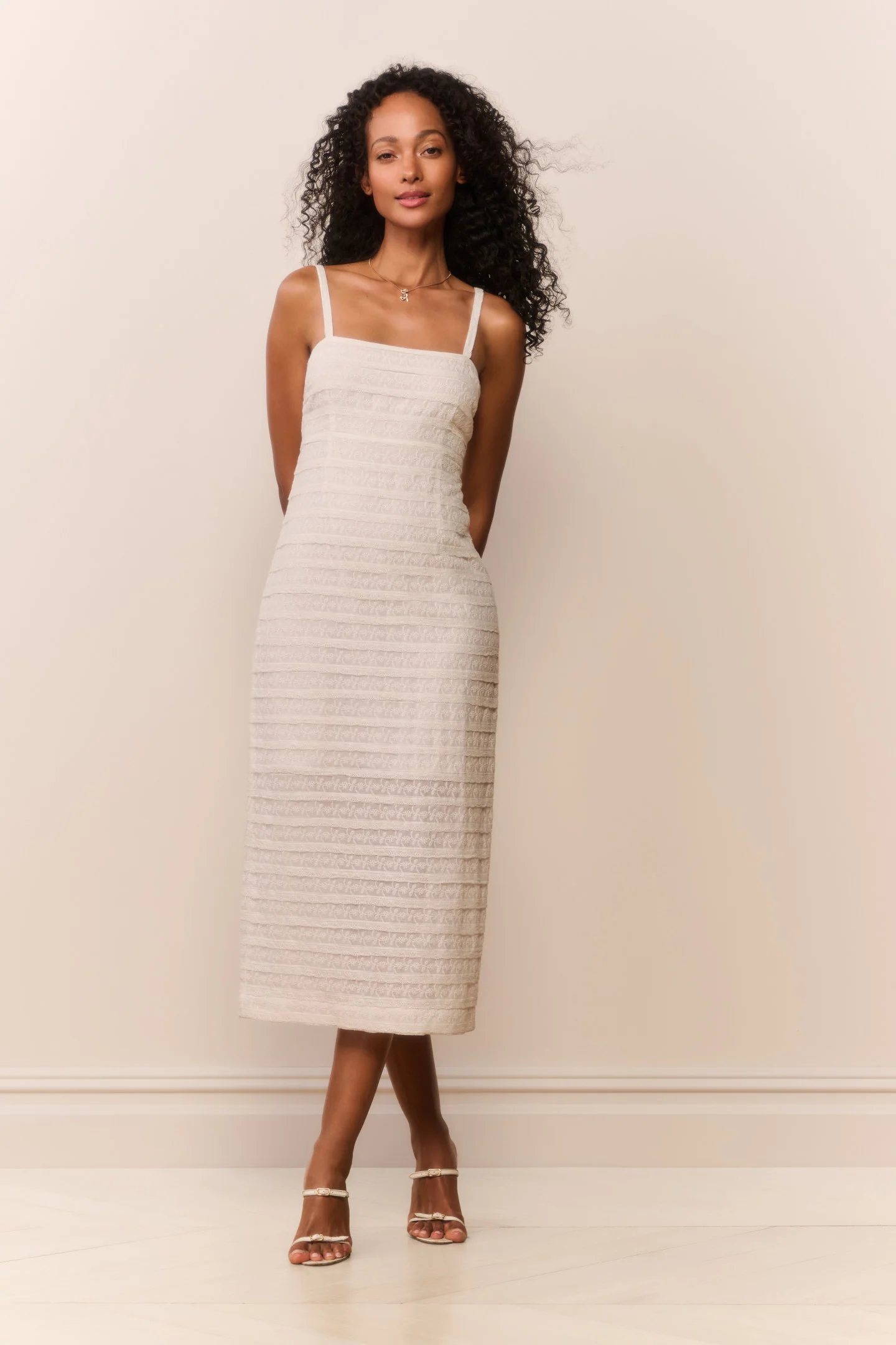 Verna Lace Stripe Midi Dress - Image 3