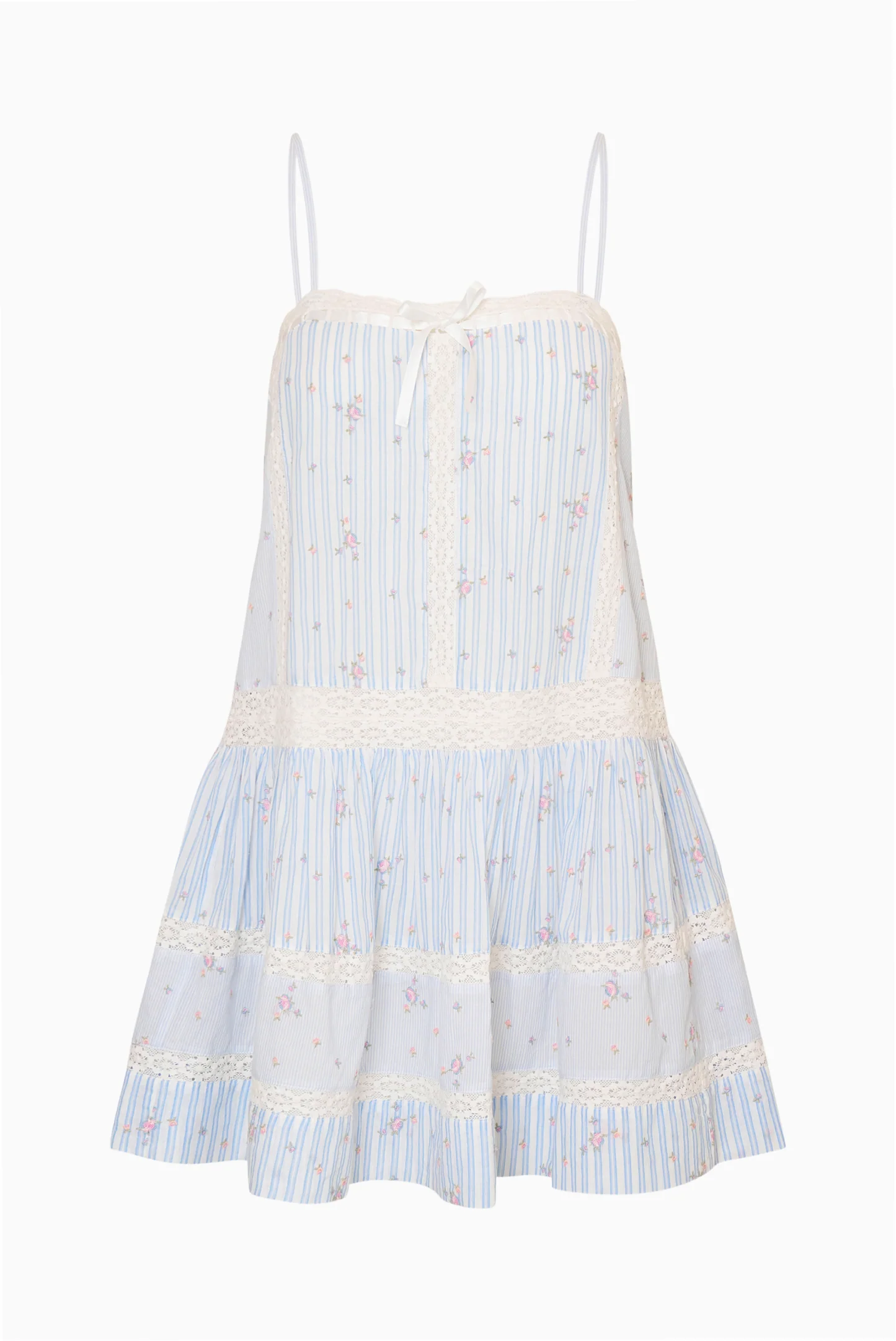 Vionett Cotton Floral Stripe Mini Dress - Image 6
