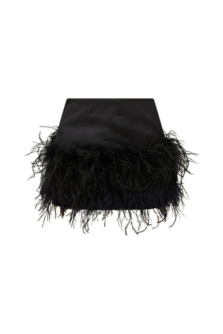 Viviette Feather Mini Skirt - BLACK - Image 7