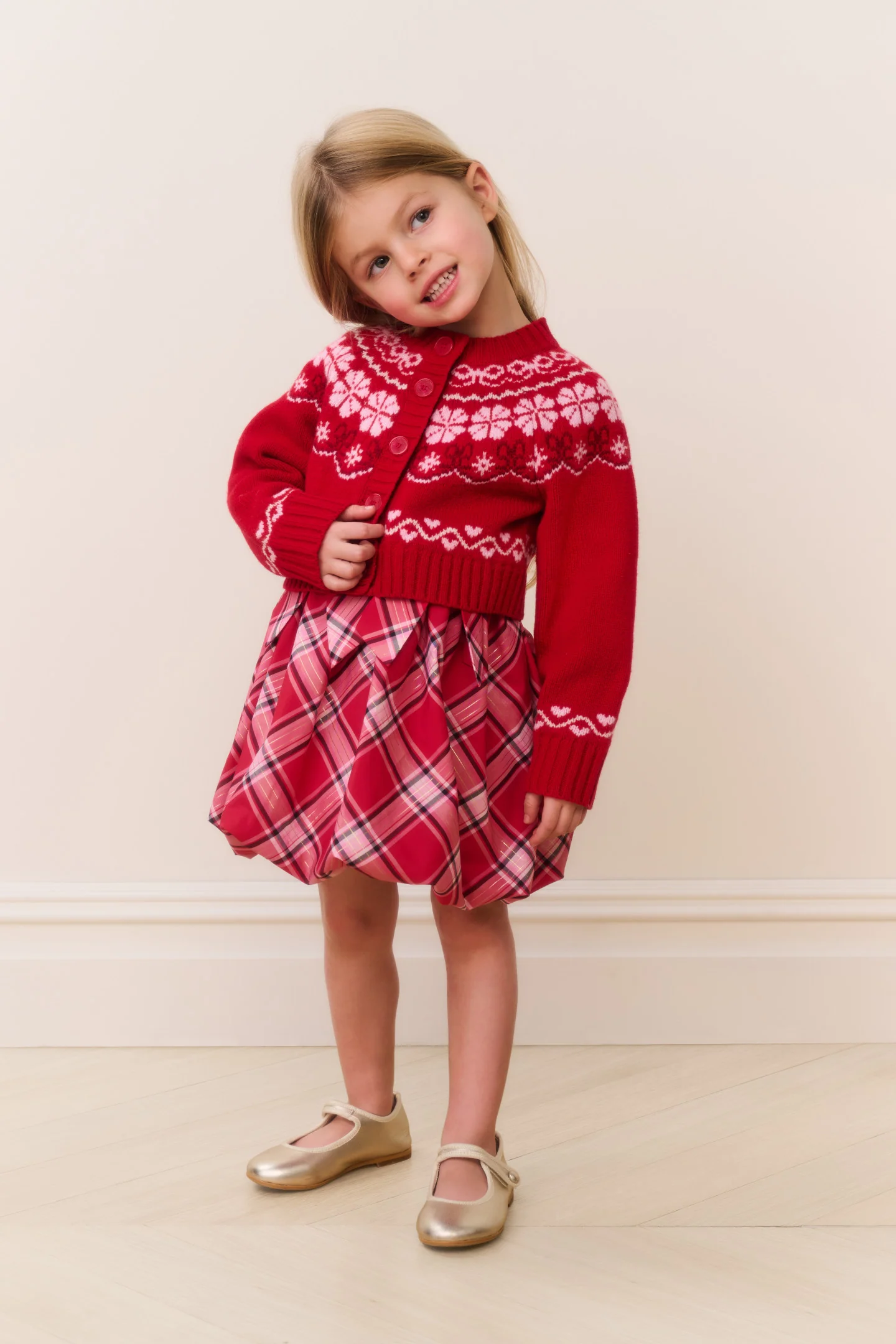 Little Girls Wrenna Fair Isle Cardigan - RED VELVET TRUFFLE - Image 2