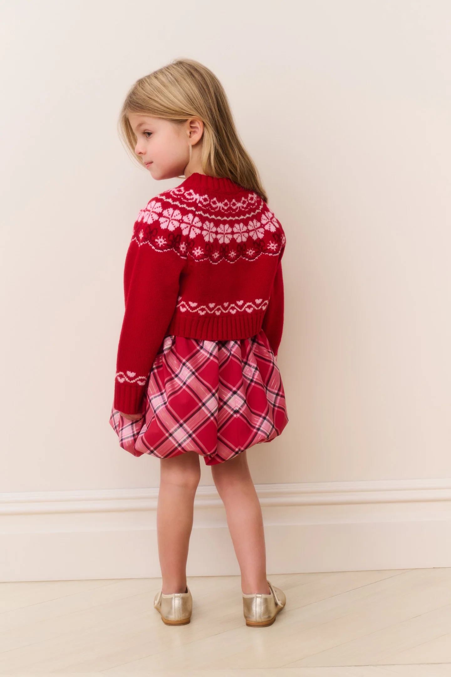 Little Girls Wrenna Fair Isle Cardigan - RED VELVET TRUFFLE - Image 3